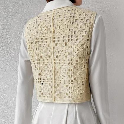 Imagem de Colete Feminino de Verão Crochê Granny Square - Sem Mangas, com Botões