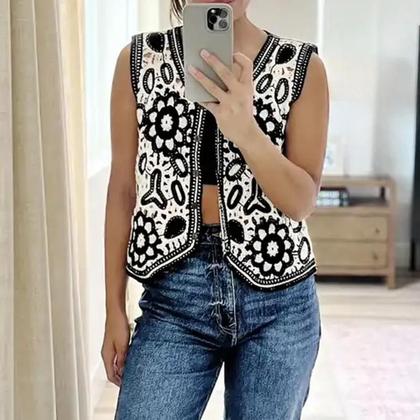 Imagem de Colete Feminino Floral de Crochê - Sem Mangas, Vintage, Fairycore