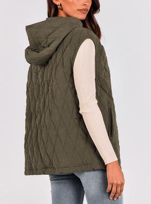 Imagem de Colete Feminino PRETTYGARDEN 2025 com Capuz Sem Mangas Verde Militar XL