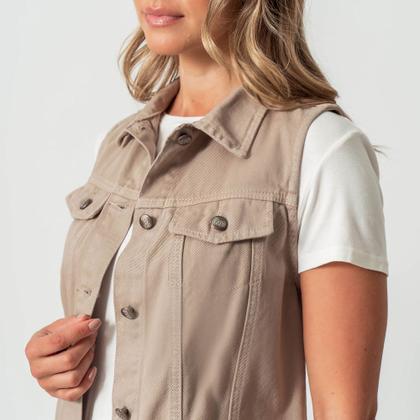 Imagem de Colete Jeans Color Bolsos e Gola