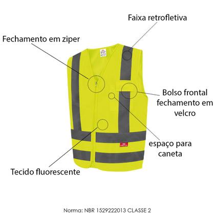 Imagem de Colete Refletivo Com 1 Bolso Amarelo Fluorescente Tam: G