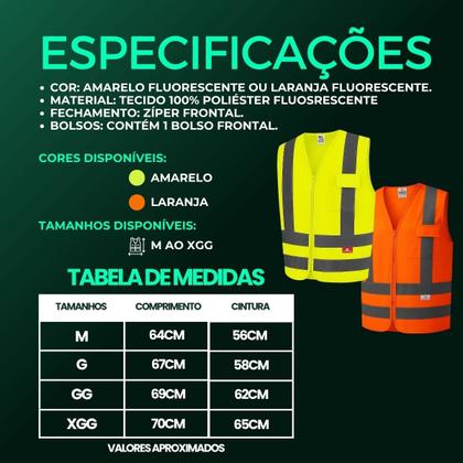 Imagem de Colete Refletivo Fluorescente Epi Proteção Motoboy Transito