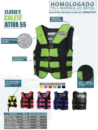 Imagem de Colete Salva-Vidas Esportivo Ativa 55 Classe V Homologado Jet Ski Lancha Tamanho M Preto - Ativa Náu