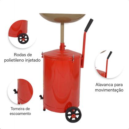 Imagem de Coletor de Oleo 50L com Carrinho Bandeja de Aço e Altura Regulável