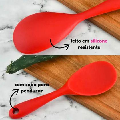 Imagem de Colher Colherão Arroz Panela Elétrica Silicone Tamanho Pequena E Pegador Massa Formato Concha