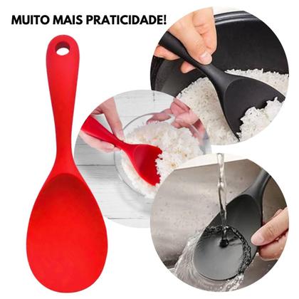 Imagem de Colher Colherão Arroz Panela Elétrica Silicone Tamanho Pequena E Pegador Massa Formato Concha