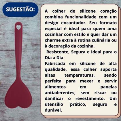 Imagem de Colher de Silicone Formato de Coração 32cm Grande Resistente Vai a Lava Louças