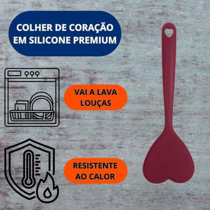 Imagem de Colher de Silicone Formato de Coração 32cm Grande Resistente Vai a Lava Louças
