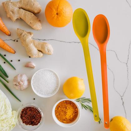 Imagem de Colher de Silicone Grande Cabo Longo Comprido Resistente 30cm Colorida