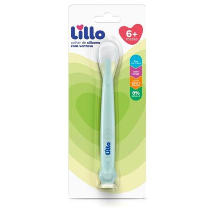 Imagem de Colher de Silicone Infantil Lillo com Cabo Longo e Ventosa Ponta Macia e Flexível Verde Ursinho 6 +meses Introdução Alimentar BPA free