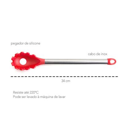 Imagem de Colher Pegador Massas Silicone Vermelho Cabo Inox Talher 1un