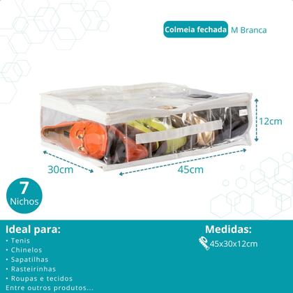 Imagem de Colmeia Fechada Organizadora Sapatos Roupas Toalhas Branca Tamanho M 30x45x12cm