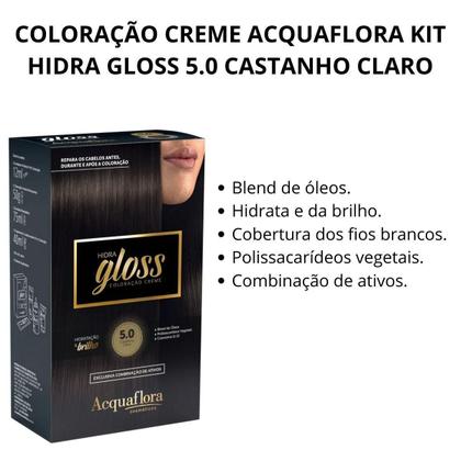 Imagem de Coloração Creme Acquaflora Kit Hidra Gloss 5.0 Castanho