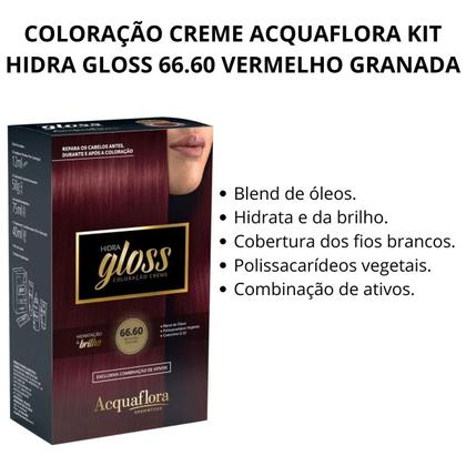 Imagem de Coloração Creme Acquaflora Kit Hidra Gloss 66.60 Vermelho Granada