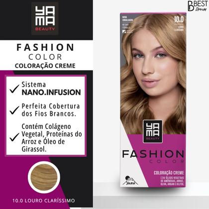 Imagem de Coloração Yama Fashion Color Tintura Tinta Cabelo Creme Mini Kit 10.0 Louro Clarissimo