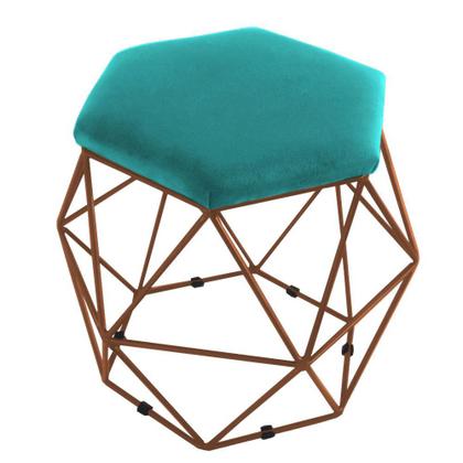 Imagem de Combo 02 Puffs Aramado Bronze Assento Hexagonal Suede Azul Tiffany - DS Estofados