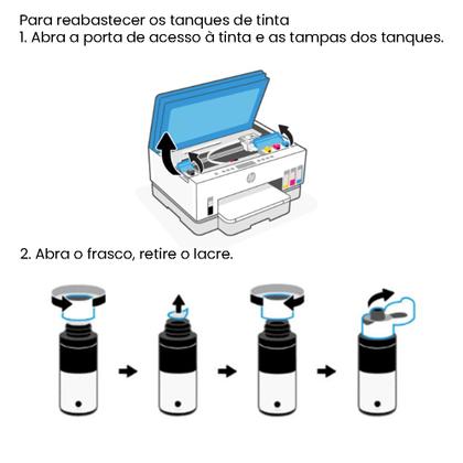 Imagem de Combo 04 Frascos de Tinta GT53 Preto GT52 Cores Para tank 500