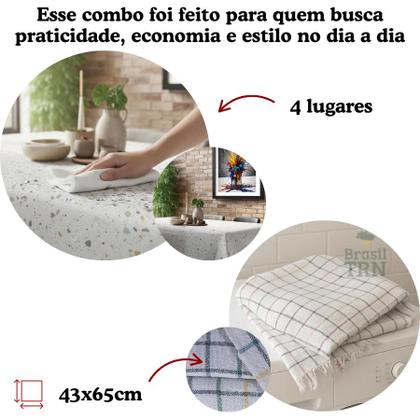 Imagem de Combo 1 Toalha de Mesa 4 Lugares Impermeável Com 5 Panos De Chão Quadriculados Multiuso Geral