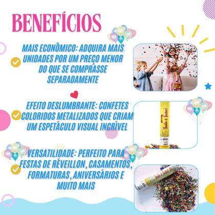 Imagem de Combo 10 Lança Confete Colorido Metalizado Festa Celebração