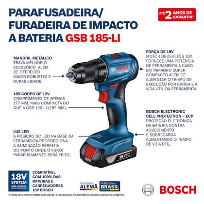 Imagem de Combo 18V Furadeira GSB 185LI + Chave de Impacto GDR 18V-200 Bosch