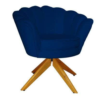 Imagem de Combo 2 Poltronas Decorativa Com Base Giratória de Madeira Pétala Suede Azul Marinho - LM DECOR