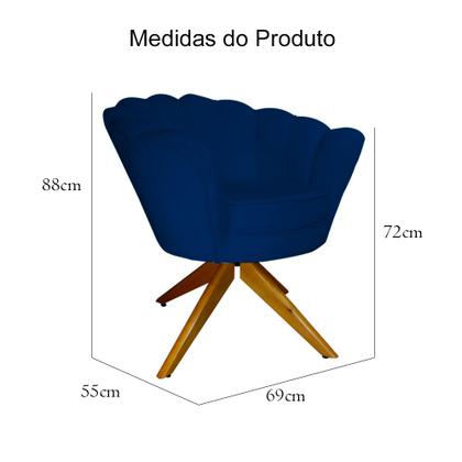 Imagem de Combo 2 Poltronas Decorativa Com Base Giratória de Madeira Pétala Suede Azul Marinho - LM DECOR