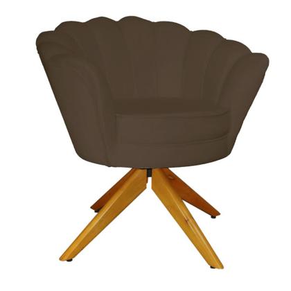 Imagem de Combo 2 Poltronas Decorativa Com Base Giratória de Madeira Pétala Suede Marrom - LM DECOR