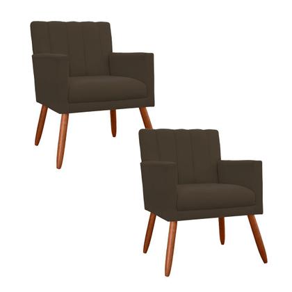 Imagem de Combo 2 Poltronas Decorativa Para Consultório Escritório Cecília Suede Marrom - DL DECOR