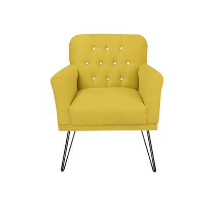 Imagem de Combo 2 Poltronas Decorativa Para Quarto Closet Pés de Ferro Anitta Corano Amarelo - LM DECOR