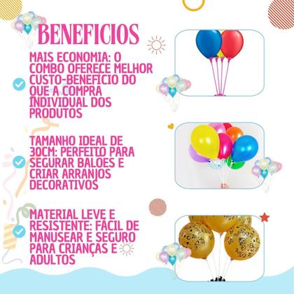 Imagem de Combo 20 Varetas 50cm Pega Balão Decoração Festa Aniversario