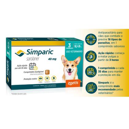 Imagem de Combo 2x Simparic 40mg Para Cães de 10 a 20kg - 6 Comprimidos