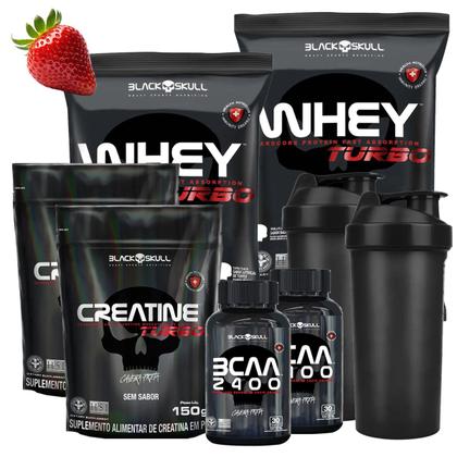 Imagem de Combo 2x Whey Protein + Creatina + Bcaa  Black Skull + Coqueteleira 