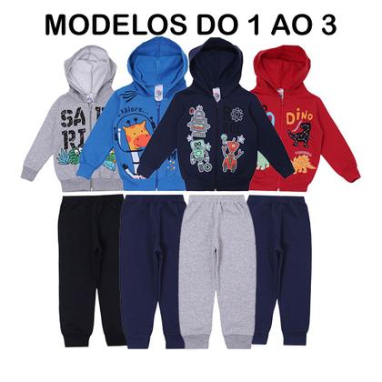 Imagem de Combo 3 Conjuntos Moletom Zíper com Capuz e Calça Infantil Menino do 1 ao 8