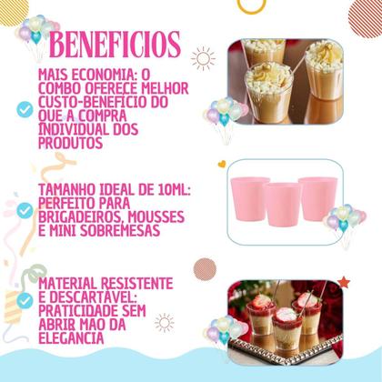Imagem de Combo 3 Copinho Ceia Rosa 10ml C/50 Sobremesa Festa Doces