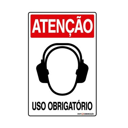 Imagem de Combo 3 Placas De Sinalização Atenção Abafador Auricular Uso Obrigatório 20x30 Qi Comunicação - S-203 Q1a