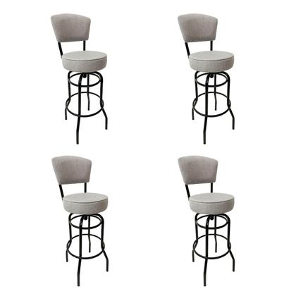 Imagem de Combo 4 Banquetas Alta Bar Giratória com Encosto cor Preta Assento linho cinza Confortável