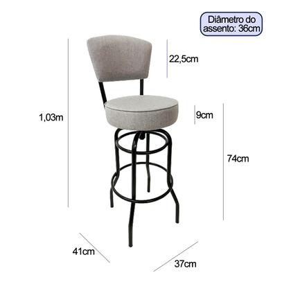 Imagem de Combo 4 Banquetas Alta Bar Giratória com Encosto cor Preta Assento linho cinza Confortável