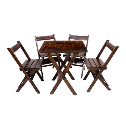 Imagem de Combo 5 Jogos de Mesa 70x70 Dobrável com 4 Cadeiras Madeira Imbuia / Liso