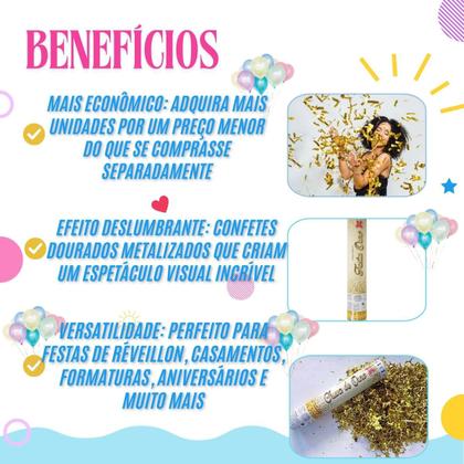 Imagem de Combo 5 Lança Confete Dourado Metalizado Festa Celebração