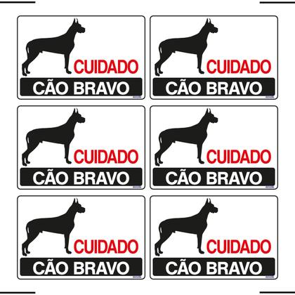 Imagem de Combo 6 Placas De Sinalização Cuidado Cão Bravo 30x20 Ekomunike - P-8 F9e