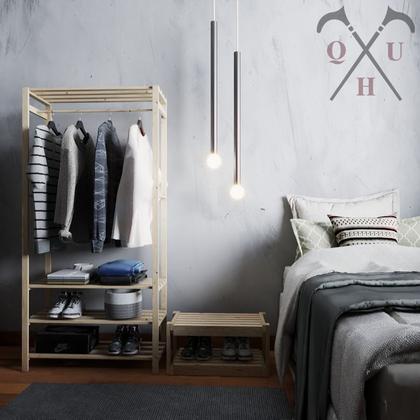 Imagem de Combo Aparador Estilo Moderno Expositor 100% Madeira Natural e Arara Nova Para Closets Reforçada De Qualidade