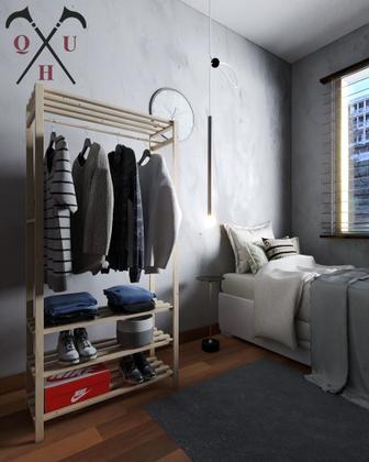 Imagem de Combo Aparador Estilo Moderno Expositor 100% Madeira Natural e Arara Nova Para Closets Reforçada De Qualidade