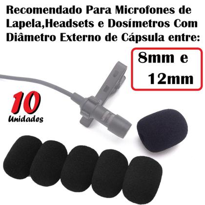 Imagem de Combo Com 10 Espumas De Microfone Lapela Headset Universal Protetor Filtro Vocal Capa Bocal Esponja Anti Ruído Lavável