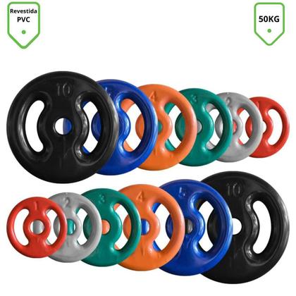 Imagem de Combo com 12 Anilhas Emborrachadas - 50 Kg