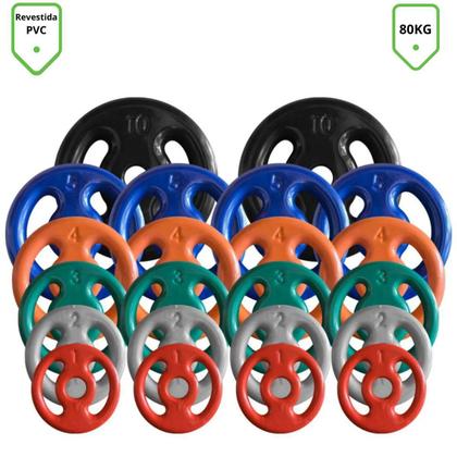 Imagem de Combo com 22 Anilhas Emborrachadas - 80 Kg