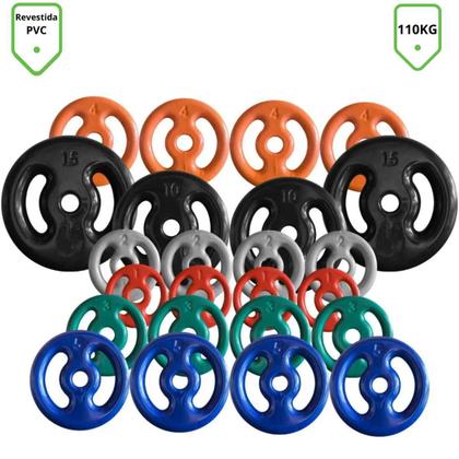 Imagem de Combo com 24 Anilhas Emborrachadas - 110 Kg
