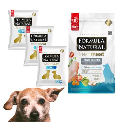 Imagem de Combo Com 3 Pacotes Rações Para Cães Idosos Sênior Mais 7 Anos Sabor Frango Formula Natural Fresh Meat 500g Porte Mini E Pequenos
