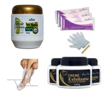 Imagem de Combo creme esfoliante +hidratante para mãos+sebo de carneiro +kit descratavel de pedicure manicure