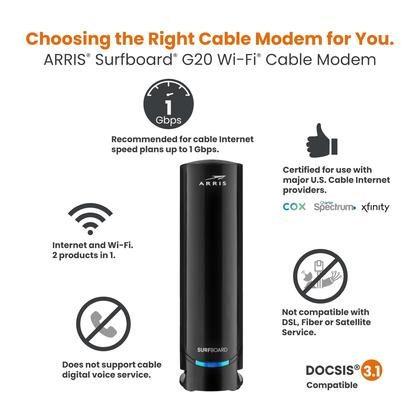 Imagem de Combo de roteador de modem a cabo ARRIS G20 DOCSIS 3.1 WiFi 6 AX3000