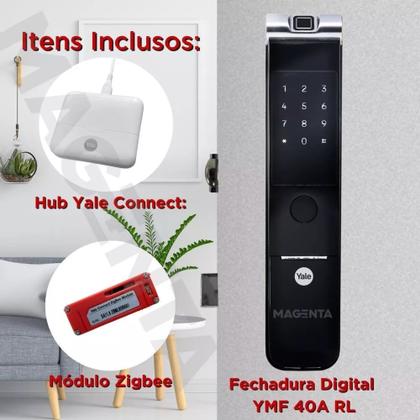 Imagem de Combo Fechadura Digital YMF 40A Rolete +Hub + Zigg- Abre com Biometria, Senha - Yale La fonte